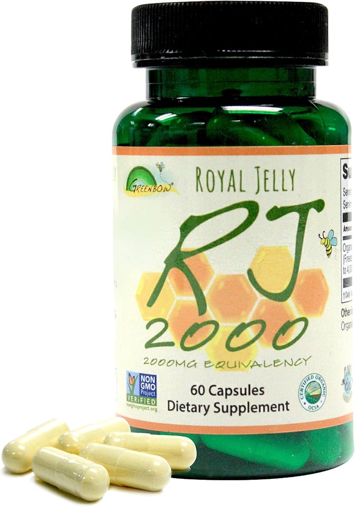 Greenbow Royal Jelly 2000mg Equivalency – Non GMO Made with Organic Royal Jelly - One of The Most Nutrition Packed – (60 Vegan Capsules)