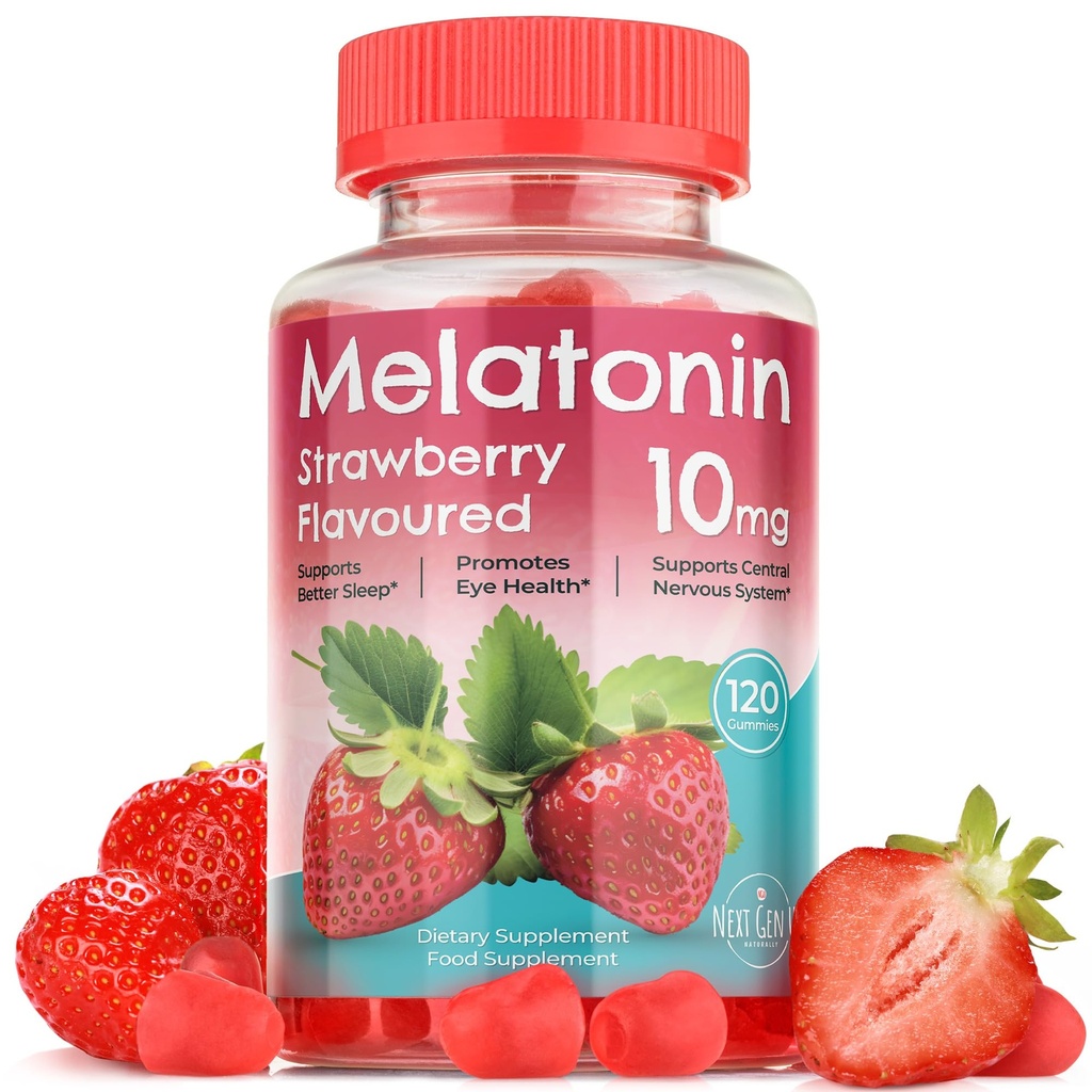 Melatonina Gummies - 10 mg Suplemento dietético - sabor a fresa - 120 Gummies Vegan - por NextGenU