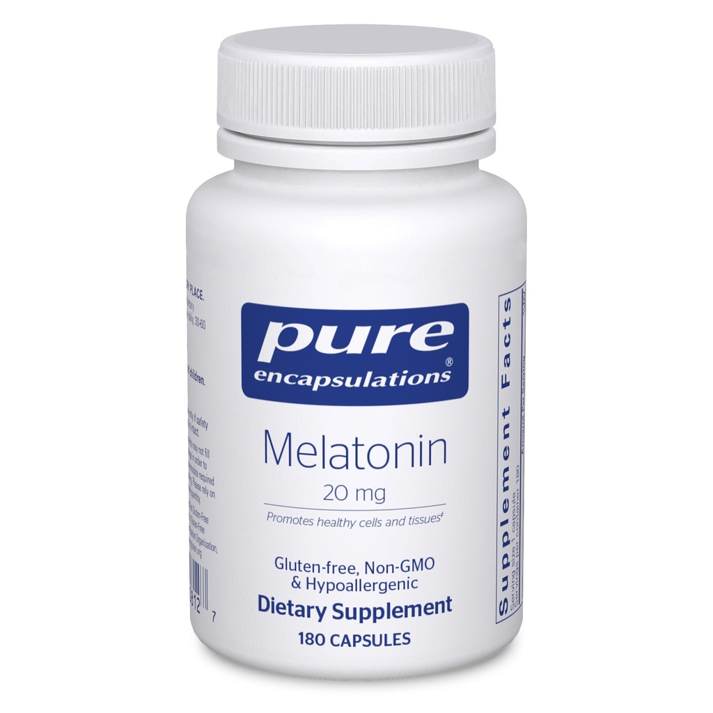 Pure Encapsulations Melatonin 20 mg - Not Intended for Sleep Support - for Immune System " Healthy Cells - 99,5% Purity Melatonin - Gluten Free " Non-GMO - 180 Capsules