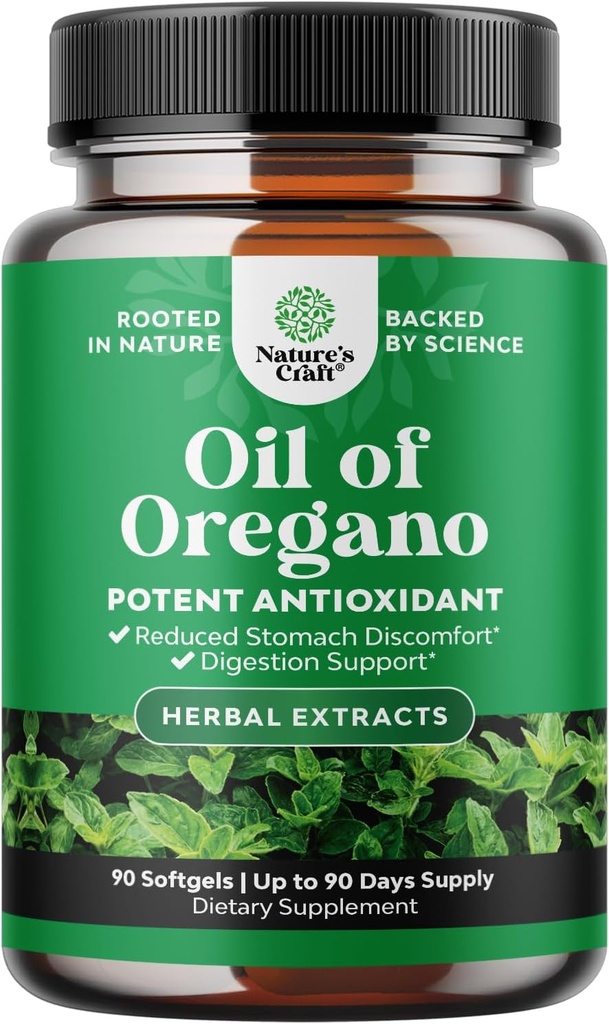 Aceite Salvaje de Oregano Softgels - Detox suave para soporte inmuno - Aceite de orégano concentrado Softgels con carvacrol 70% - Eases Digestión, Gut Balance &amp; Cleanse Body - Suplementos herbales con confianza - 90 Ct