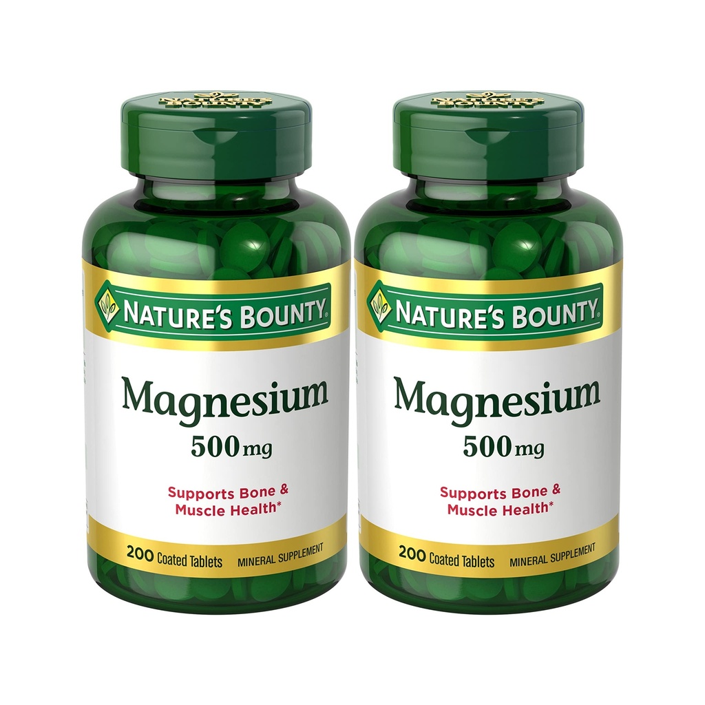 Nature's Bounty Magnesium Supplements 500mg Tablets, Support Bone & Muscle Health, 200 Count (Pack of 2)