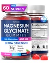 Magnesio Glycinate Gummies 400mg, Suplemento Magnesio de alta absorción para Mujeres, Hombres y Niños, Muscle Support and Relaxation, Sugar Free, Vegan, 60 Days Supply