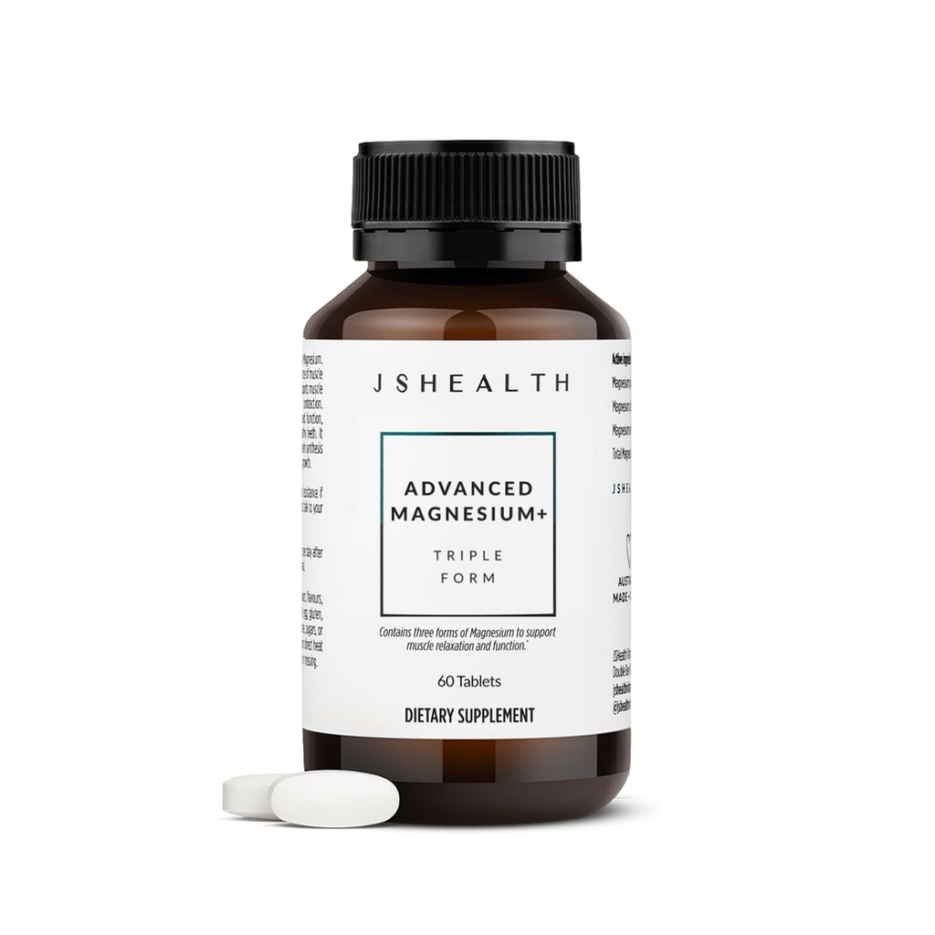 JSHealth Magnesium Supplement for Sleep. 400mg Triple-Form Glycinate, Citrate, Amino Acid Chelate. By Nutritionist Jessica Sepel (60 Tablets)