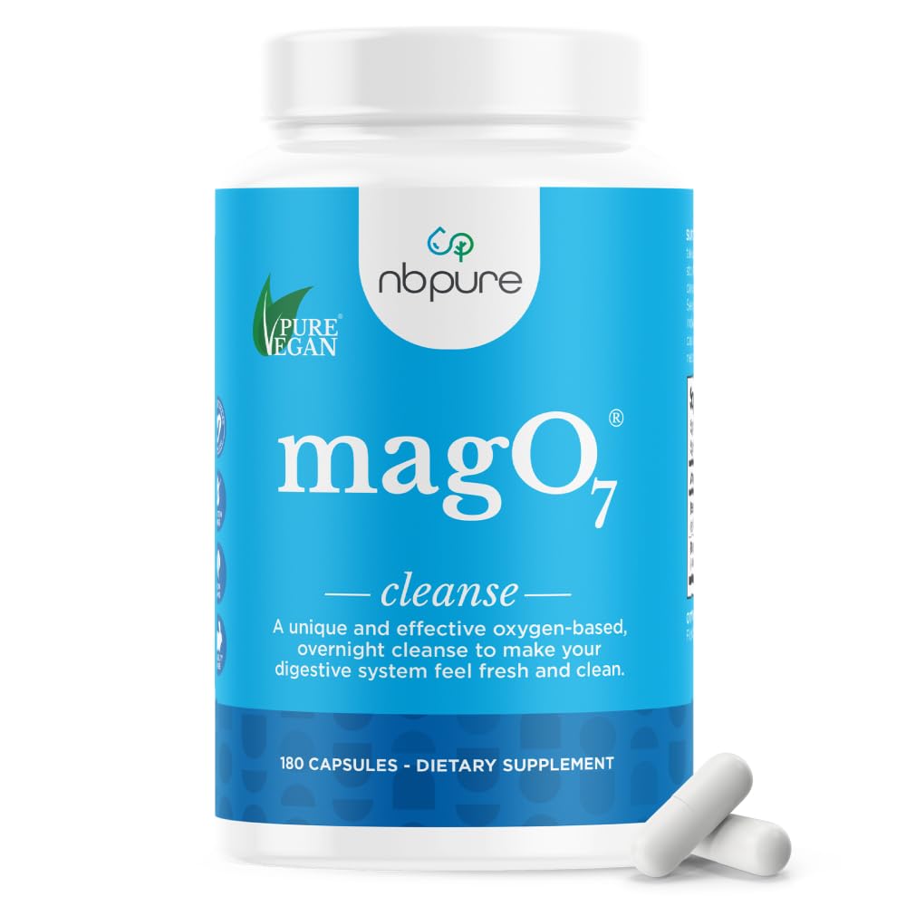 nbpure MagO7 - Natural Colon Cleanse & Detox - Occasional Constipation Relief, Stool Softener, " Bloating Support for Men ' Women - Ozonated Magnesium Oxide, 180 Capsules