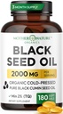 Black Seed Oil Capsules 2000mg Por Serving, Organic Cold Pressed Black Cumin, High TQ, Immune & Joint Support, 180 Count (3 Month Supply)