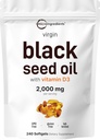 Micro Ingredientes Aceite de semillas negras con vitamina D3 1000 UI, 240 Softgels  2,000 mg Aceite de semillas negras por servir ANTE Nigella Sativa Oil ANTE 2-en-1 Fórmula de aceite de semilla sin refinar ANTE No GMO, cGMP Fabricado