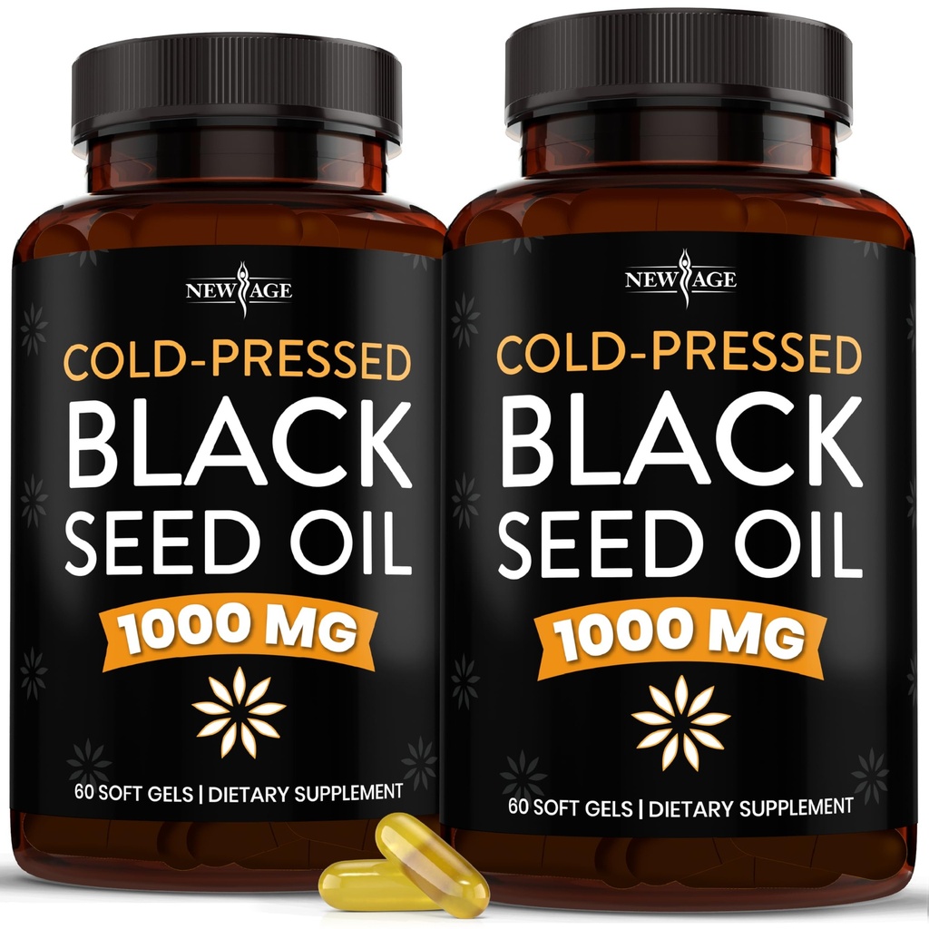 NEW AGE Black Seed Oil Softgel Capsules - Premium Cold-Presed Nigella Sativa Producing Pure Black Cumin Seed Oil - Non-GMO & Vegetarian (120 Softgels)