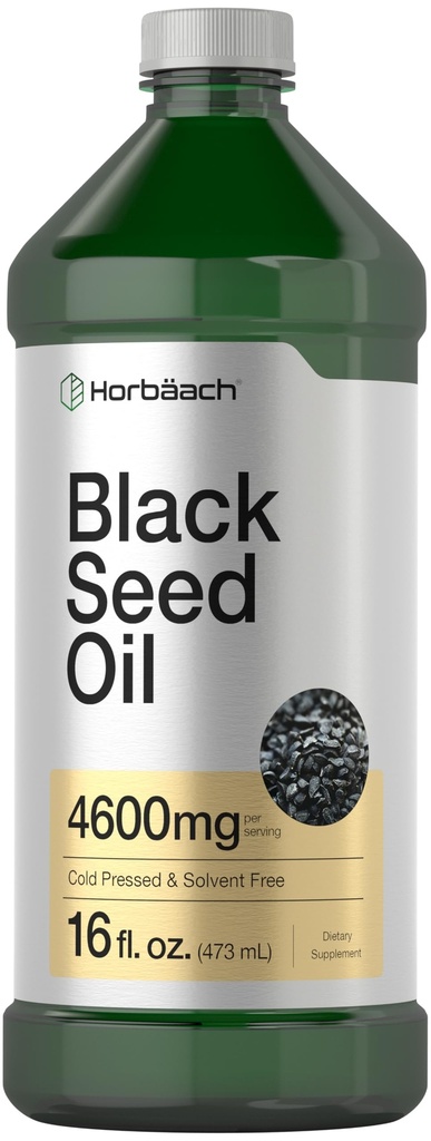 Horbäach Black Seed Oil Liquid ← 16oz Silencio 4600mg ← Cold Presionado Nigella Sativa Suplemento Silencio con Omega 6 &amp; 9 Silencio Vegetariano, No GMO, Gluten Free y Solvent Free Formula