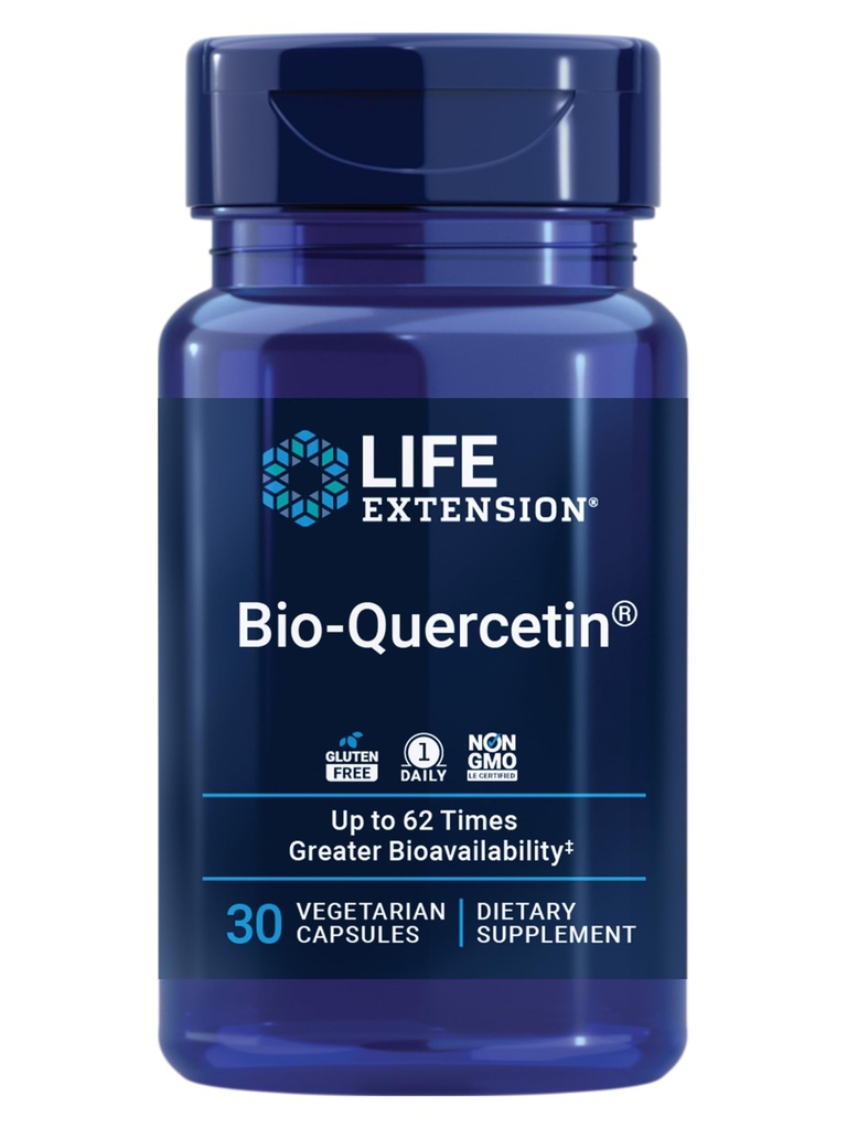 Extensión de vida Bio-Quercetina, Suplemento de salud inmune, Apoyo a la salud cardíaca, Libre de gluten, No GMO, Vegetariano, 30 cápsulas