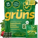 Gruns Adult Sugar-Free Super Greens Multivitamin Gummies, Superfood Gummy Vitaminas para Mujeres y Hombres con Spirulina, Clorella, Adaptogens " Prebiotic Fiber for Digestive Health (28 Conde)