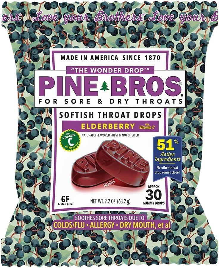Pine Bros. Gummy Sore Throat Softish Drops 30 Conde (Aprox) (Pack of 1, Elderberry)