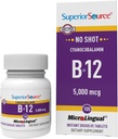 Superior Source No Shot Vitamin B-12 Cyanocobalamin 5000 mcg - Vitamin B-12 to Support Energy Production, Brain Health & Overall Wellness - Sublingual Tablets - 100 Dissolvable Tablets