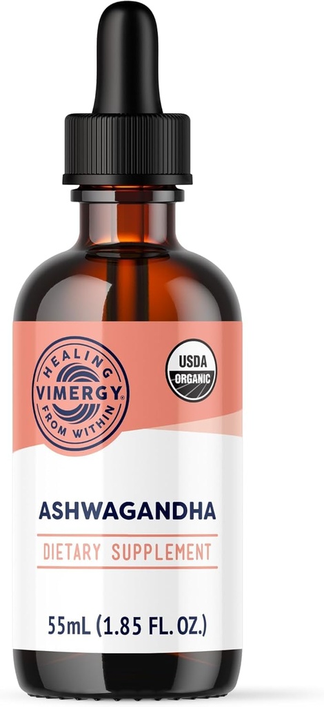 Vimergy USDA Organic Ashwagandha Liquid Extract – 27 2mL (2 gotas o 48-54 gotas) Servings (220mg Extract per Serving). Stress Adaptogen, Cognitive & Sleep Support. Sin alcohol, sin GMO (55 ml)