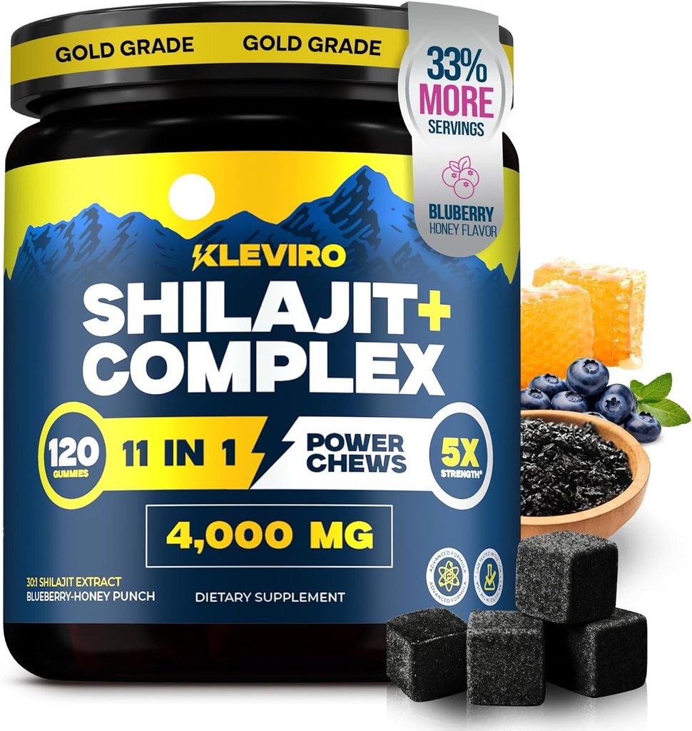 KLEVIRO 30:1 Shilajit Gummies for Men | 78% Fulvic Acid | 11-in-1 Complex with Ashwagandha, Tongkat Ali, Manuka Honey, Rhodiola, Lion's Mane | No Added Sugar | GMP Certified & Lab Tested