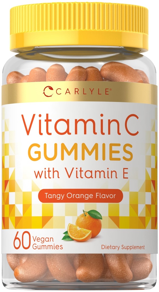 Carlyle Vitamin C Gummies | 60 Count | Orange Flavor | with Vitamin E | Vegan, Non-GMO, and Gluten Free Supplement