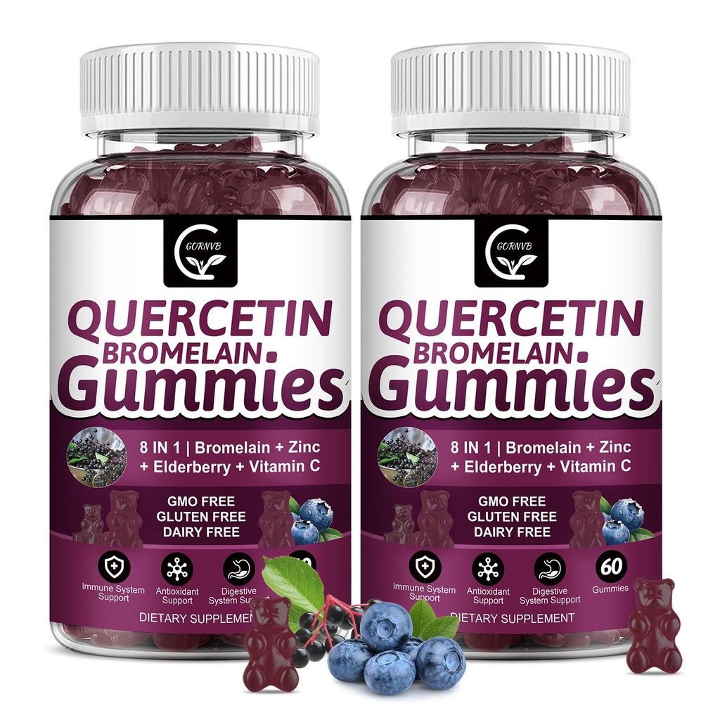 (2 Pack) Quercetina Gummies - Quercetina con Bromelain 2378mg - Blend con Elderberry, Echinacea Purpurea Extracto, Zinc, Vitamina C,D3,K2, Soportes Complejos Immune, Cardiovascular &amp; Respiratory Función