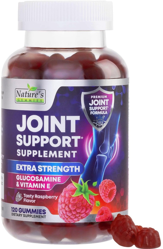 Suplemento de soporte conjunto - Glucosamina de fuerza adicional Gummy soporta articulaciones Salud &amp; Flexibilidad para la espalda, rodillas, manos - Vitamina Natural E Apoyo inmunológico - Mejores Gummies para Hombres Mujer - 120 Gummies