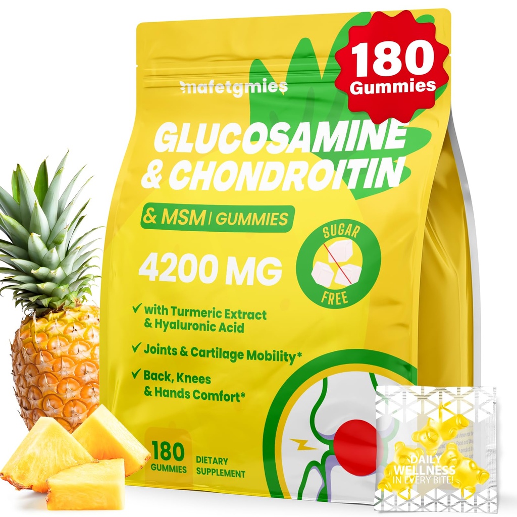 Glucosamine Chondroitin Gummies, 4200mg Extra Strength Joint Supplements Glucosamine Chondroitin with MSM & Elderberry for Joint Health, Flexibility, Immune Support for Adults, Men &amp; Women, 180 Count