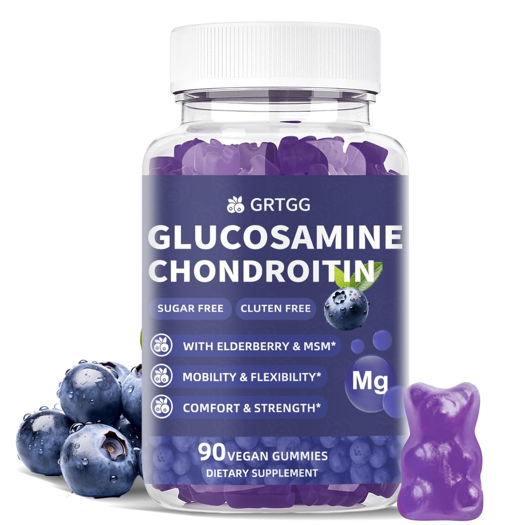 Glucosamine Chondroitin Gummies with MSM & Elderberry Extra Strength 3000MG - Joint Support, Antioxidant Immune Support Supplement for Adults, Men &amp; Women - 90 Blueberry Gummies