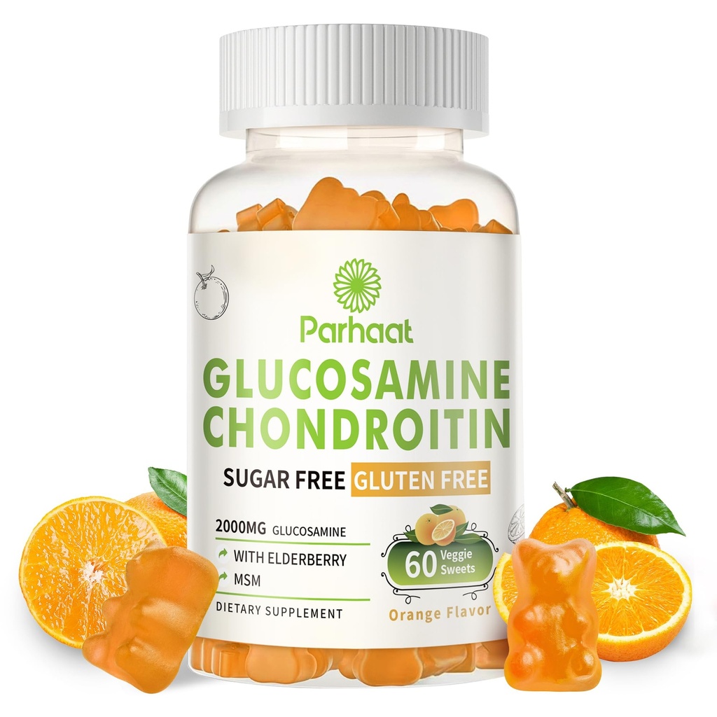 Glucosamine Chondroitin Gummies with MSM & Elderberry Extra Strength - Joint Support, Antioxidant Immune Support Supplement for Adults, Men &amp; Women. Orange