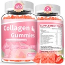 180 Conde Collagen Gummies Collagen Protein Tipo I II III V X con Biotina Vitamina C A B D E Keratina Ácido hialurónico para uñas de piel de pelo Digestión conjunta Mujeres Hombre Sugar Fresa libre