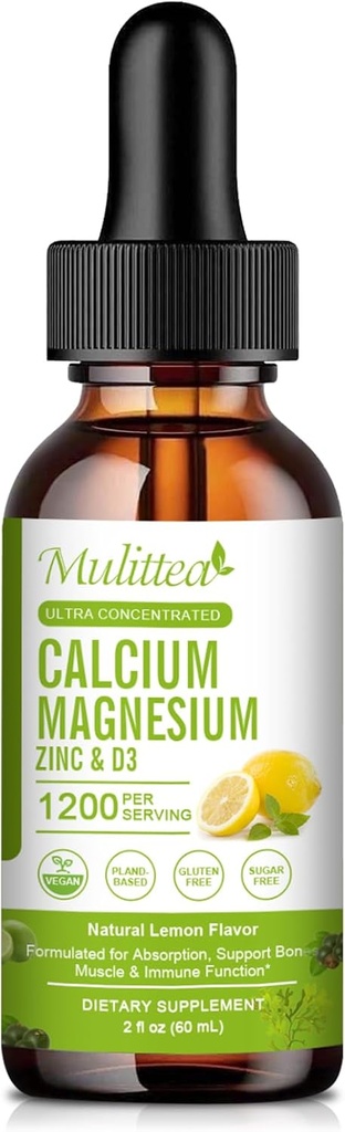 Calcio Magnesio Zinc Líquido con vitamina D3, Magnesio Glycinate Plus Vitamina C K2 sometida Alta Absorción Planta Suplemento Calcium para Corazón &amp; Bone Vida Gluten Gratis,Sugar-Free TEN 30 Servimientos TEN Lemon Flavor