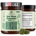 Natural Rems Sea Moss Gummies 16-in-1 - Ashwagandha Black Seed Oil Bladder Wrack Turmeric Vitamin C & D3 con Manuka Burdock Root Dandelion Yellow Dock Elderberry Apple Cider Vinegar (Gran Apple)