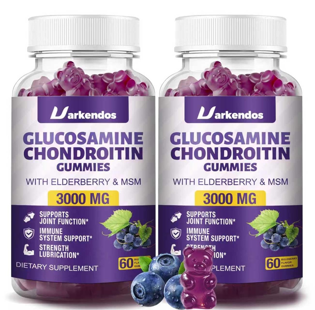 2 Packs 3000MG Glucosamine Chondroitin Gummies with MSM & Elderberry Extra Strength - Joint Support, Antioxidant Immune Support Supplement for Adults, Men &amp; Women - 120 Blueberry Gummies