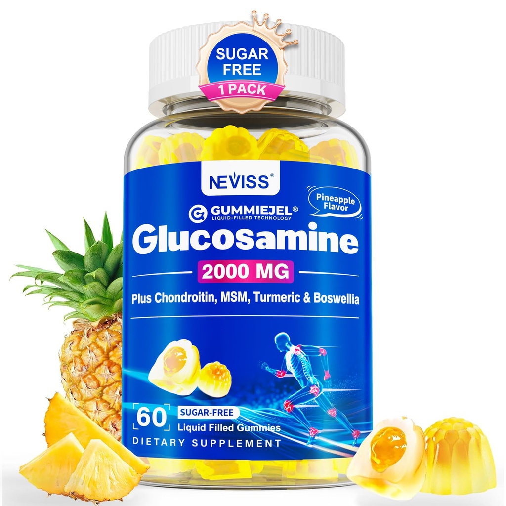 Sugar Free Glucosamine Chondroitin MSM Gummies - Max Strength Mobility Supplement for Women & Men w/ Glucosamine Sulfate 2000mg, Boswellia, Curcumin & Hyaluronic Acid - Flexibility Support - 60Cts