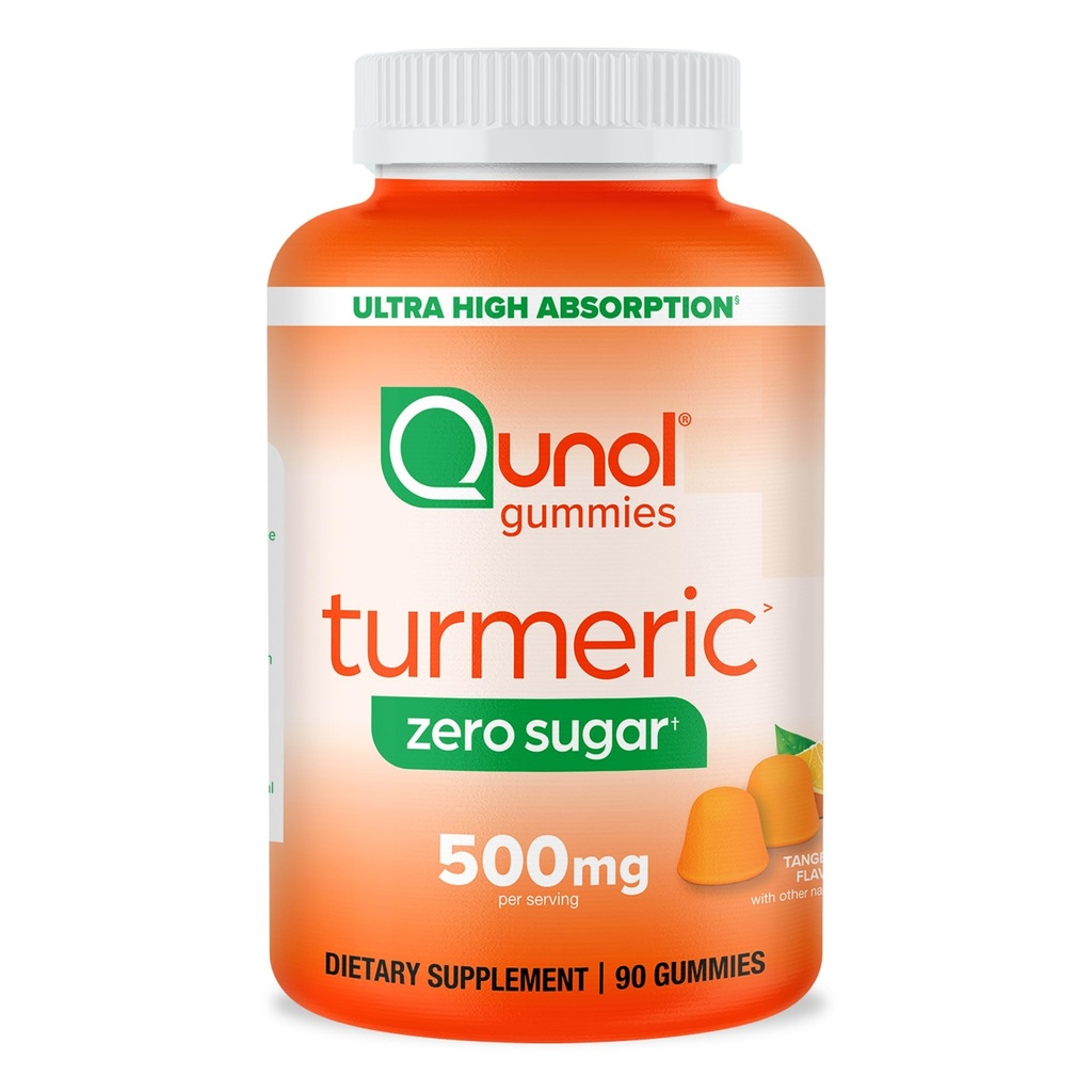 Qunol Zero Sugar Turmeric Gummies, Gummy con 500mg Turmeric Curcumin, Suplemento de Soporte Conjunto, Ultra High Absorption Turmeric Curcumin, Vegetarian, Gluten Free, 90 Conde