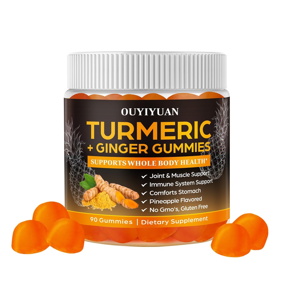 Turmeric Gummies, Joint &amp; Muscle Relief + Immune Support, Natural Pineapple Flavor, Non-GMO Gluten-Free, 90 Gummies