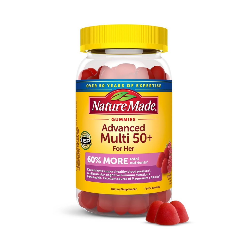 Nature Made Advanced Multivitamin Gummies 50 + for Her, Womens Multivitamins Gummies with Magnesium Citrate, Vitamin D3, Zinc, Calcium and All 8 B Vitamins, 84 Count, 28 Day Supply