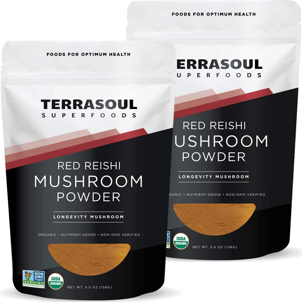 Terrasoul Superfoods Organic Reishi Mushroom Powder (4:1 Extracto), 11 Oz (2 Pack) - Immune Boosting ¦ Coffee Enhancer TEN Deeper Sleep