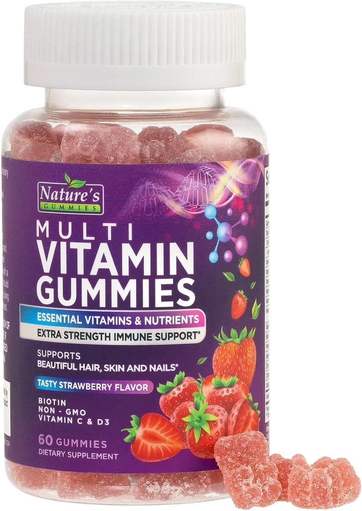 Gummies multivitamina para adultos - Gummy multivitamínico completo para hombres de mujeres - Vitaminas esenciales " Minerales con vitaminas A, C, D, E, " High Potency B12 - Vegetarian Gummy Multivitaminas - 60 Gummies
