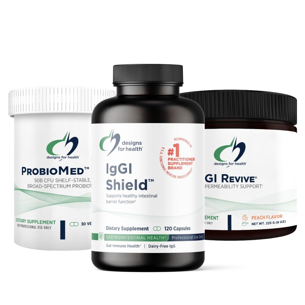 Designs for Health 3R Gut Reset Program - IgGI Immunoglobulin Capsules, ProbioMed 50 Probiotic, GI Revive to Soothe, Coat & Fortify (3 Products)