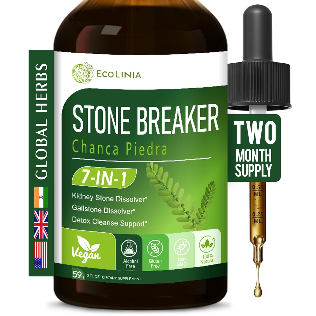 Stone Breaker Chanca Piedra Extract Drops, Natural Kidney Stone & Gallstone Dissolver, Detox Cleanse Support, Herbal Supplement w / Horsetail Gravel Root y Más. 2 oz