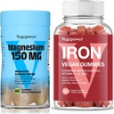 Vegan Iron Gummies + Magnesium Gummies | Iron Supplement Support Blood Healthy & Daily Energy for Adults & Kids | 150mg Calm Magnesium Citrate Gummies for Better Sleep, Relaxation