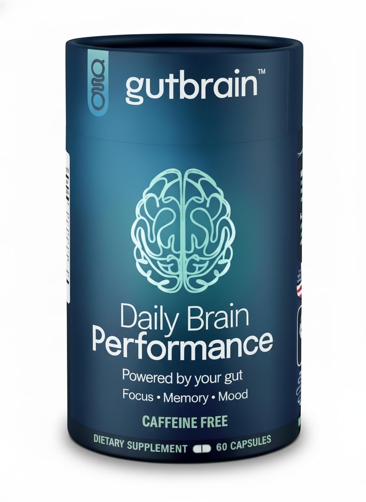 GutBrain Brain Supplement for Memory and Focus with Probiotics, Advanced 2 in 1 Nootropic Brain Support for Mental Clarity, Caffeine Free Doctor Formulated Supplement, 60 Capsules