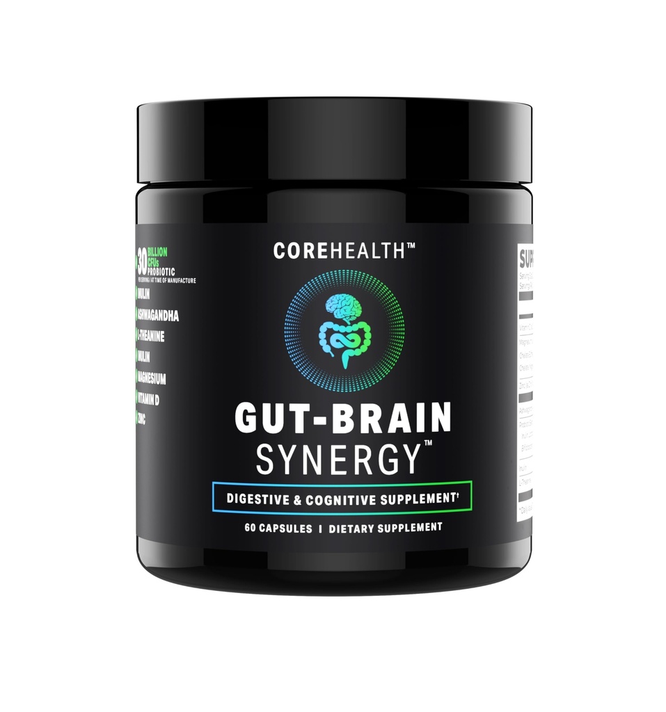 Sinergía Gut-Brain Probiótico " Nootropic – 30Billion CFU Psicobiótico + Prebiótico con Ashwagandha, L-Theanine " Zinc for Gut Health, Mood Support, Stress Relief, Bloating Relief " Brain Focus " Memory