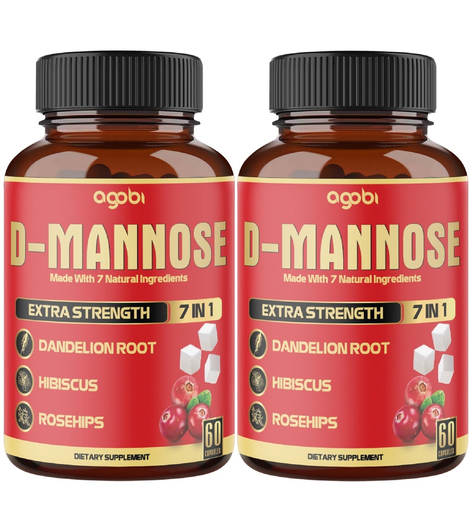 2 Packs 60 Counts 4 Months - D-Mannose Capsules - Natural Urinary Tract Health & Immune Support - 7in1 with Cranberry, Dandelion, Hibiscus & More