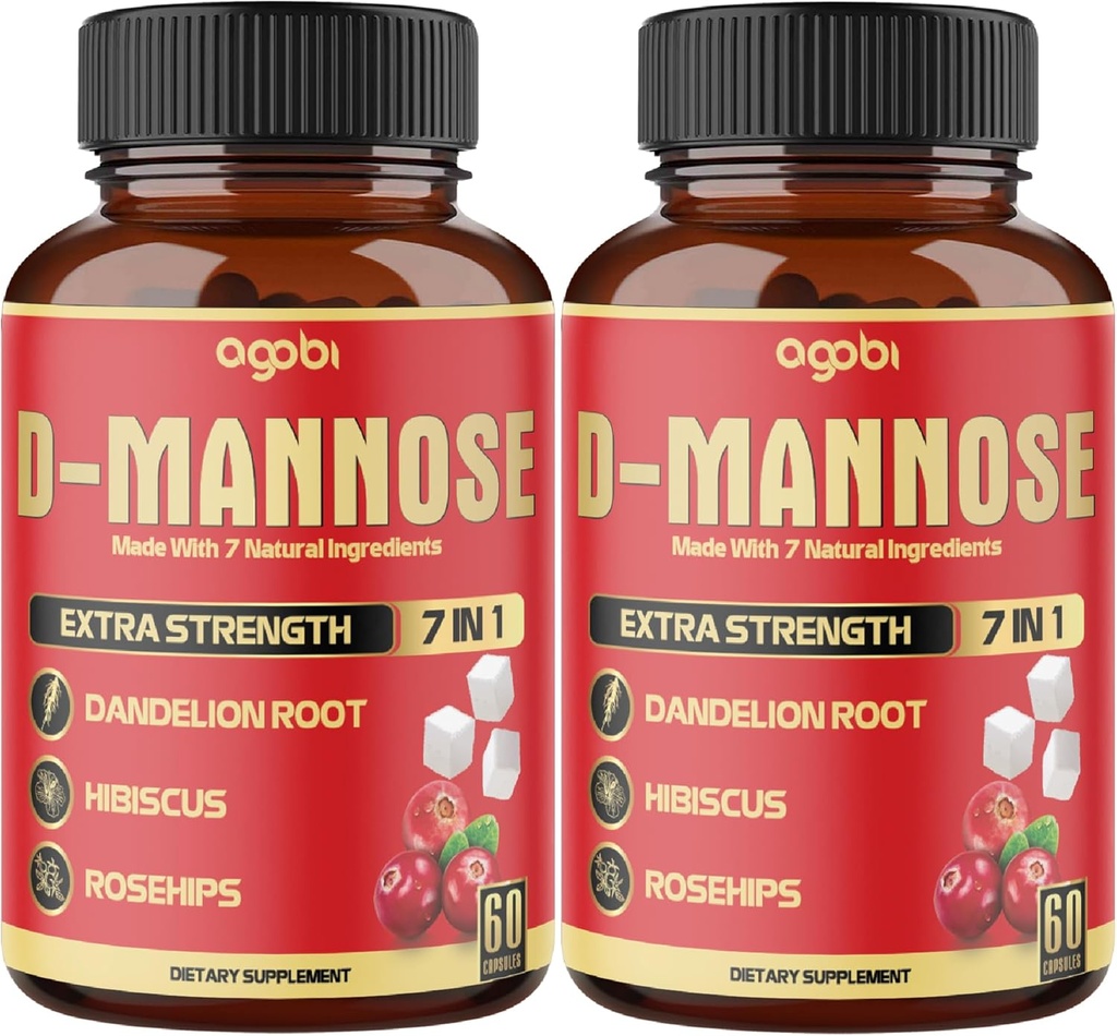 2 Packs 60 Cuentas 4 Meses - D-Mannose Capsules - Natural Urinary Tract Health & Immune Support - 7in1 con Arándano, Dandelion, Hibiscus &amp; More