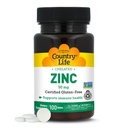 Country Life Chelated Zinc 50 mg - Certified Gluten-Free &amp; Vegan Immune Support Supplement, Enhances Zinc Absorption, Supports Body’s Protein Production & Cellular Health, 100 Vegetarian Tablets