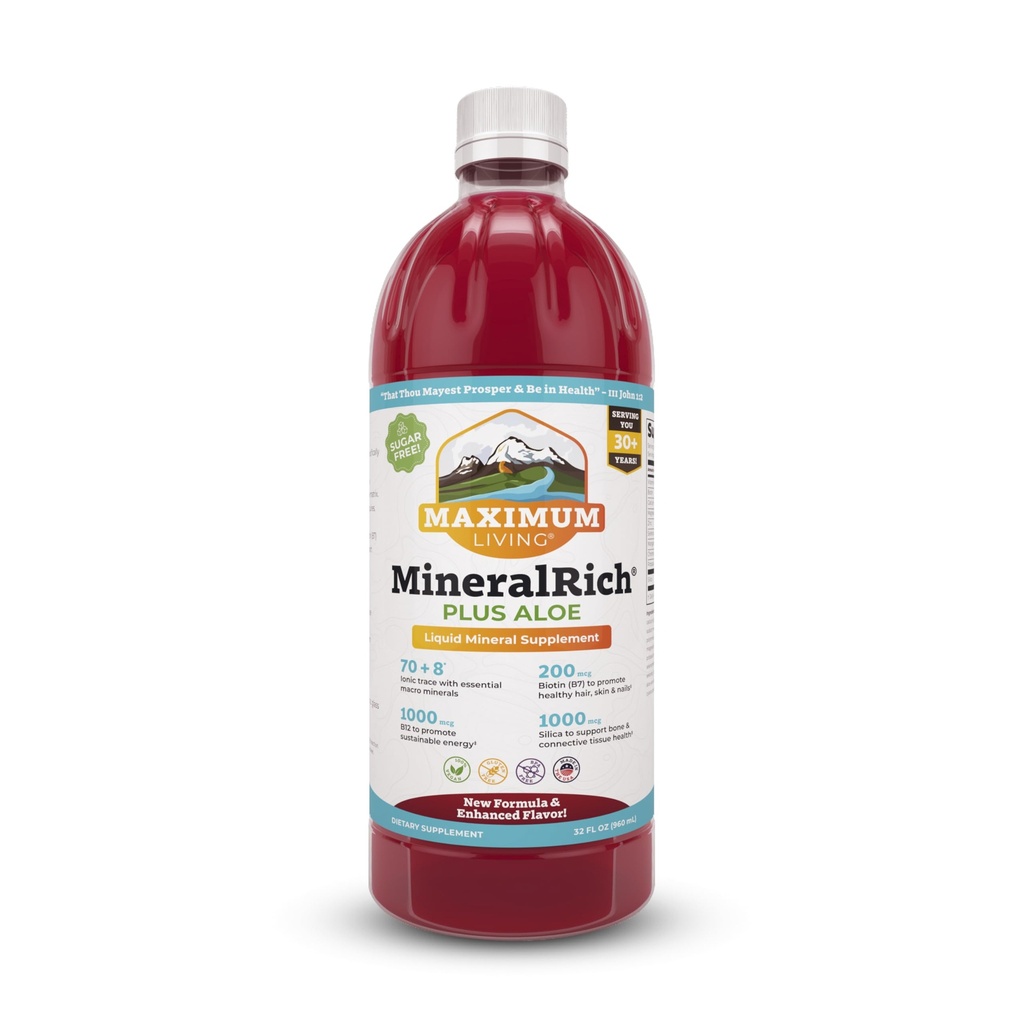 Maximum Living MineralRich Minerals Suplemento con Aloe - Liquid Blend of Vitamins and Trace Minerals - 32 oz