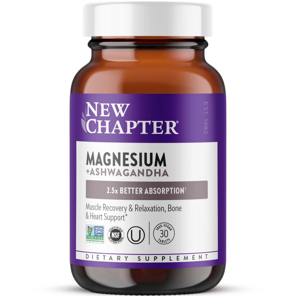 Nuevo capítulo Magnesio + Suplemento Ashwagandha, 325 mg con Magnesium Glycinate para la relajación muscular " recuperación, corazón, Nerve " Bone Health, 2.5X Absorción, non-GMO - 30 ct (1 Month Supply)