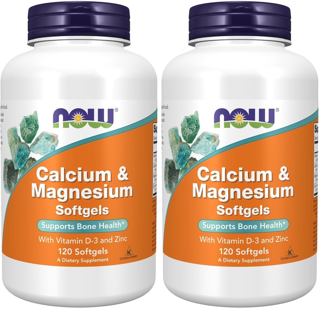 NOW Foods Supplements, Calcium & Magnesium with Vitamin D-3 and Zinc, Supports Bone Health*, 120 Softgels, (Pack of 2)