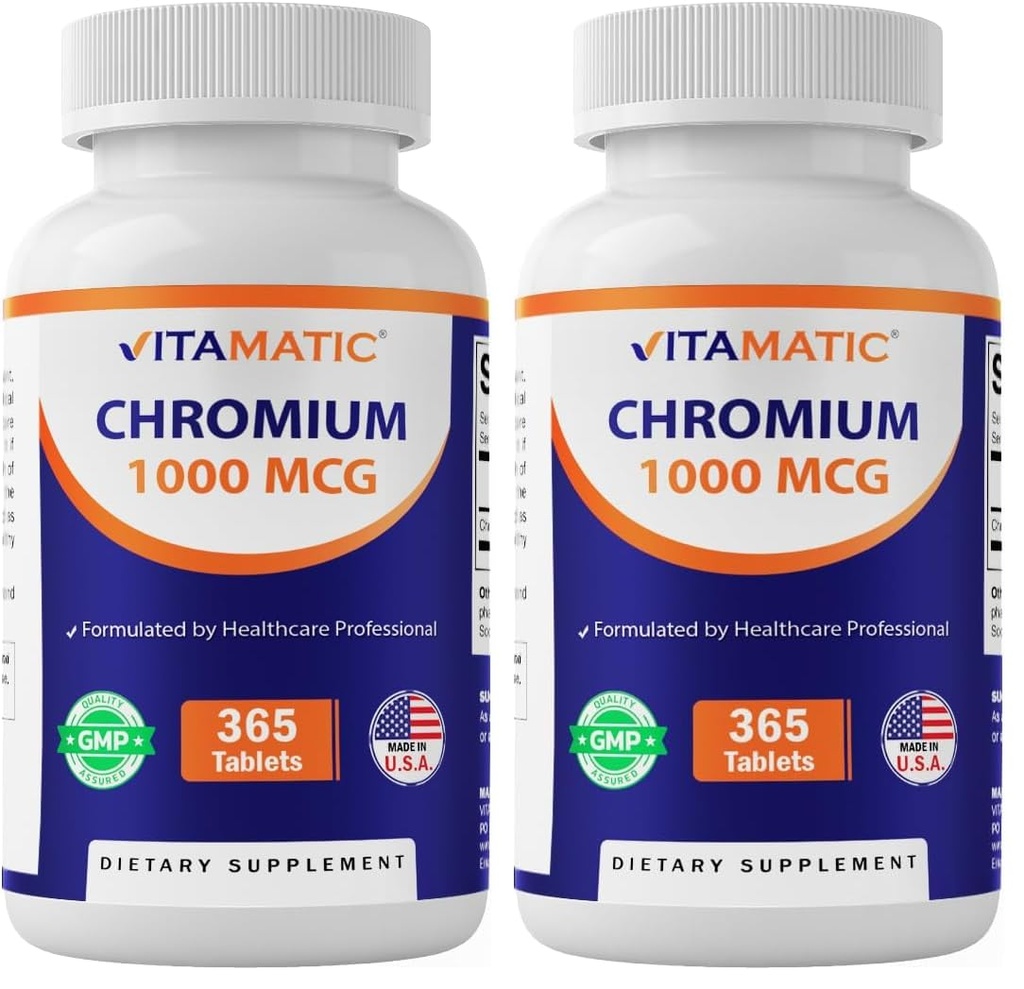 Vitamatic Chromium 1000 mcg | 365 Tablets | High Potency Chromium Picolinate | Non-GMO, Gluten Free (Pack of 2)