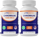 Vitamatic Chromium 1000 mcg | 365 Tablets | High Potency Chromium Picolinate | Non-GMO, Gluten Free (Pack of 2)