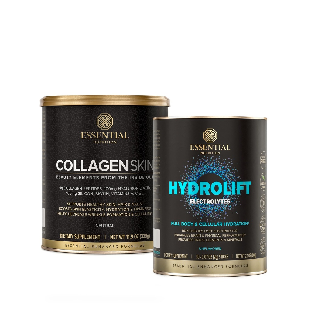 Collagen Skin + Hydrolift Bundle – Hydrolyzed Bioactive Collagen Peptides with Hyaluronic Acid, Biotin & Silicon and Sugar-Free Hydrolift Electrolytes with Trace Elements & Minerals