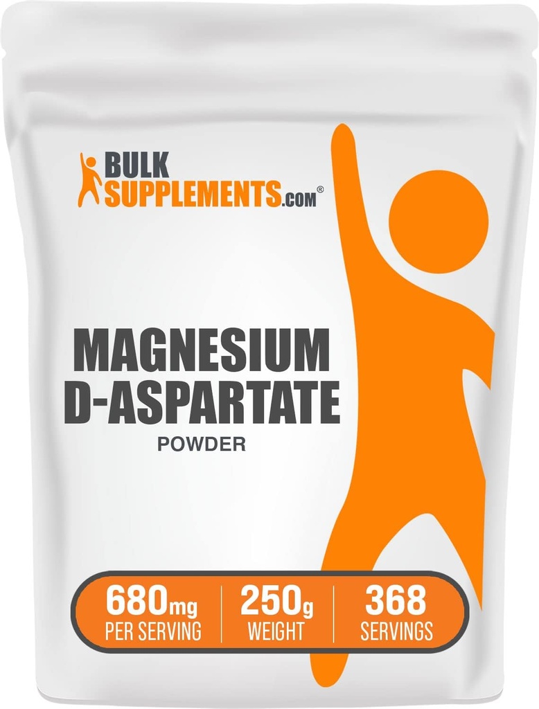 BulkSupplements.com Magnesium D-Aspartate Powder - Magnesium Supplement, High Absorption Magnesium, Magnesium Asparte Powder - Gluten Free, 680mg (49mg of Magnesium) por Serving, 250g (8.8 oz)