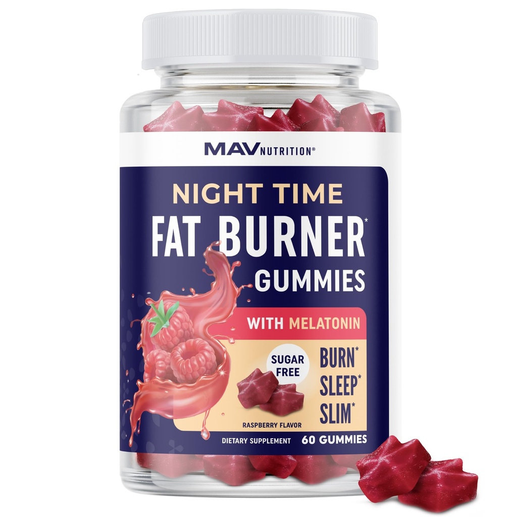 Night Time Fat Burner Gummies with Melatonin for Sleep & Weight Loss Support | Hunger Suppressant & Metabolism Booster, Shred Belly Fat While You Sleep | Diet Supplement for Women & Men | 60 Ct